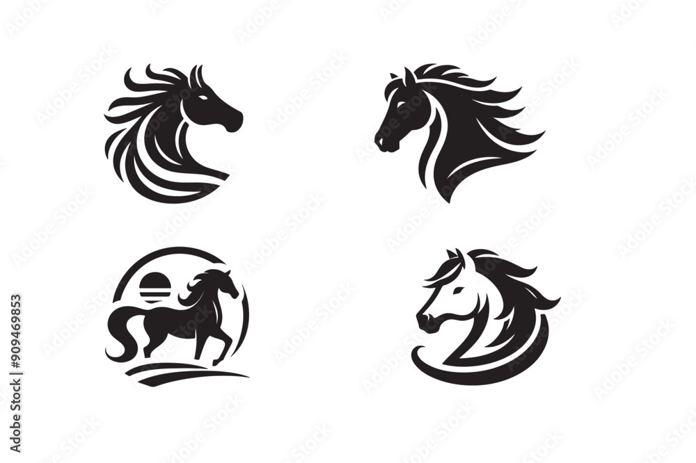 set of black and white horses set of black and white horses