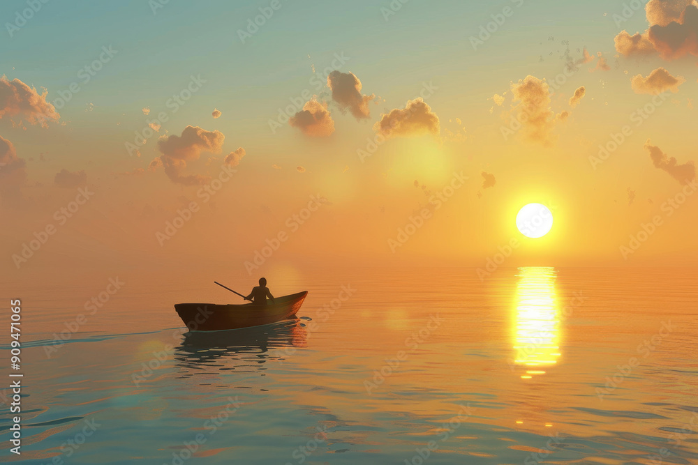 a small boat on the calm sea at sunset a small boat on the calm sea at sunset