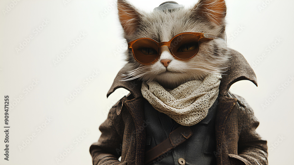 3D cat man character, white background 3D cat man character, white background