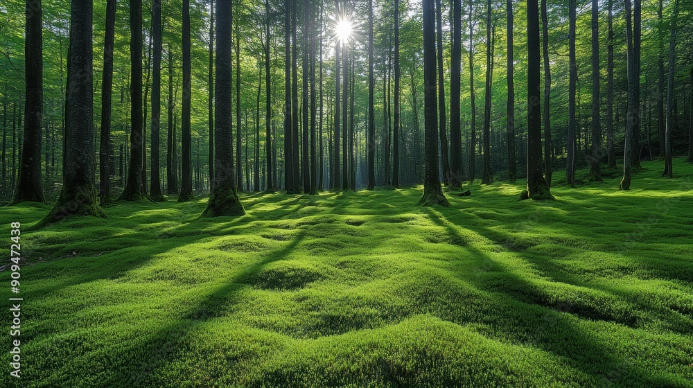 Obraz premium the different shades of green in a forested area