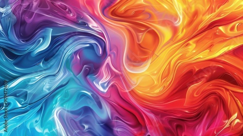 Abstract background with fluid, swirling patterns of vibrant colors blending seamlessly together creating a dynamic and visually captivating composition perfect for modern and artistic themes