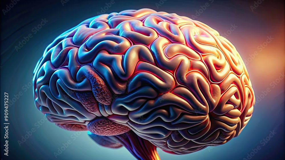 Close up of a human brain with intricate folded patterns, anatomy, intelligence, neuroscience, cognition, memory Close up of a human brain with intricate folded patterns, anatomy, intelligence, neuroscience, cognition, memory