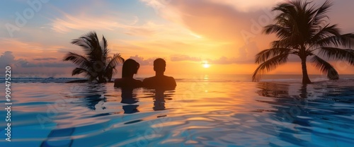 Silhouettes of a Couple at Sunset