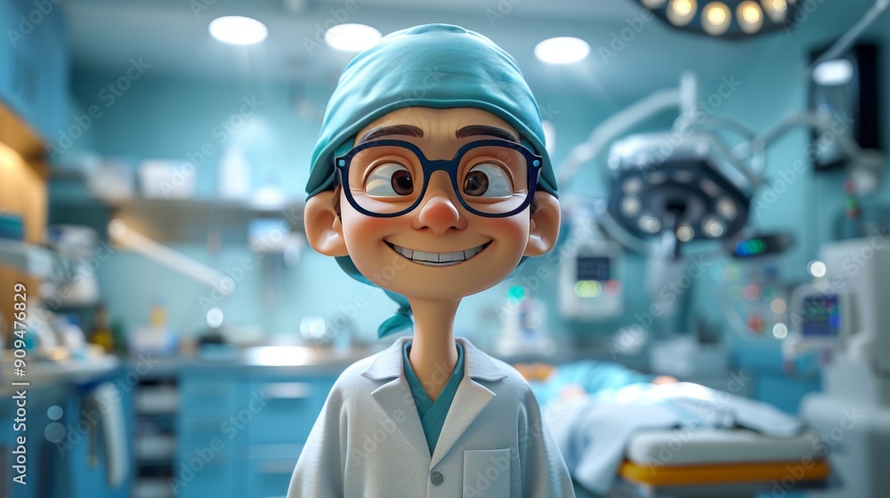 Cartoon 3D surgeon performing an operation in the operating room Cartoon 3D surgeon performing an operation in the operating room