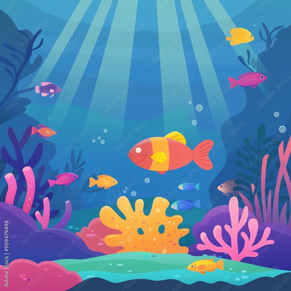 Fototapeta premium A illustration of a coral reef with a variety of fish and sea life