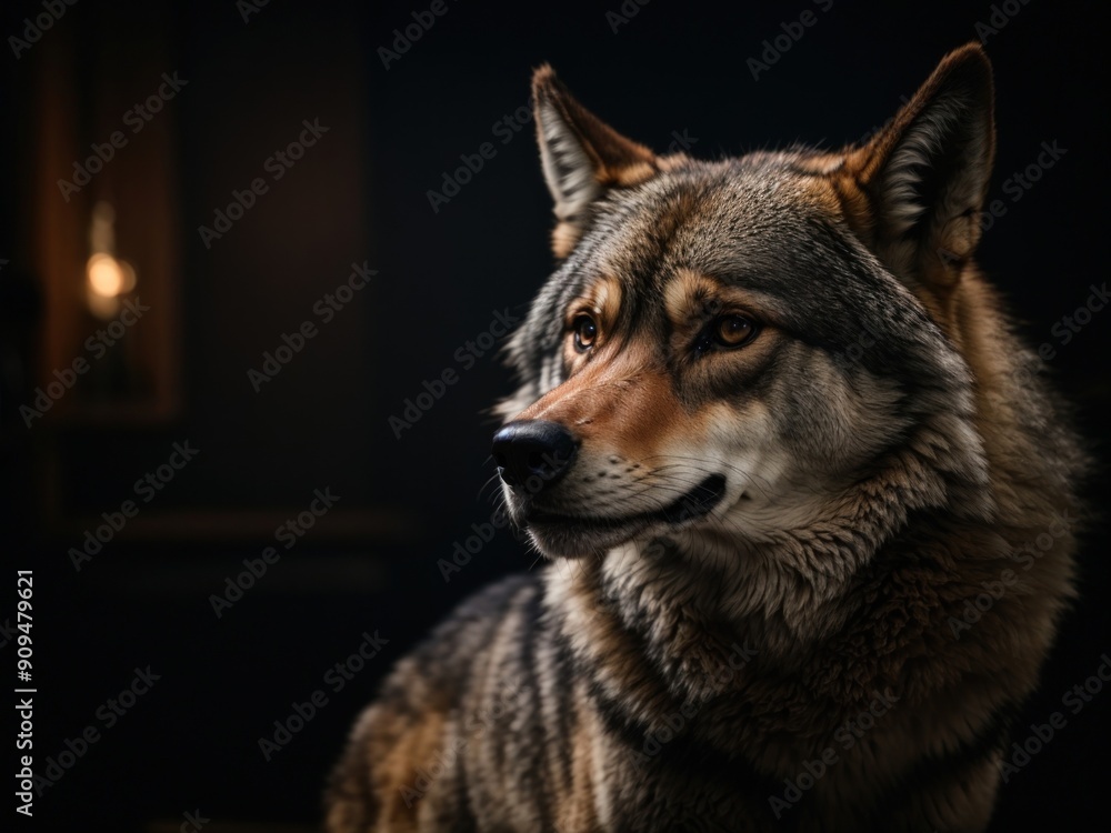 Obraz premium growling Wolf studio shot with black background