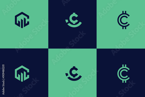 Business and finance creative symbols set. Global banking, stock marketing abstract business logo concept, 