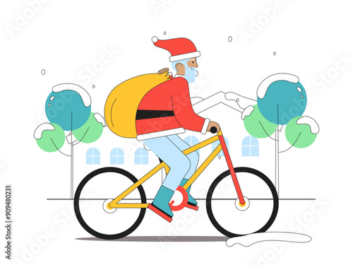 Santa clause riding a bike. Biking vector illustration