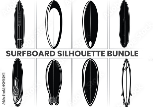 Surfboard silhouette Vector design, Surfboard doodle, Surfboard icons set.