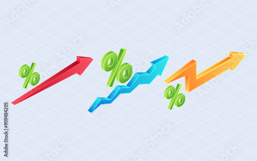 Isometric percentage interest. Arrow percentage isolated on white background