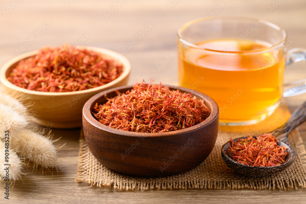 Dried Safflower and tea, Healthy herbal drink Dried Safflower and tea, Healthy herbal drink