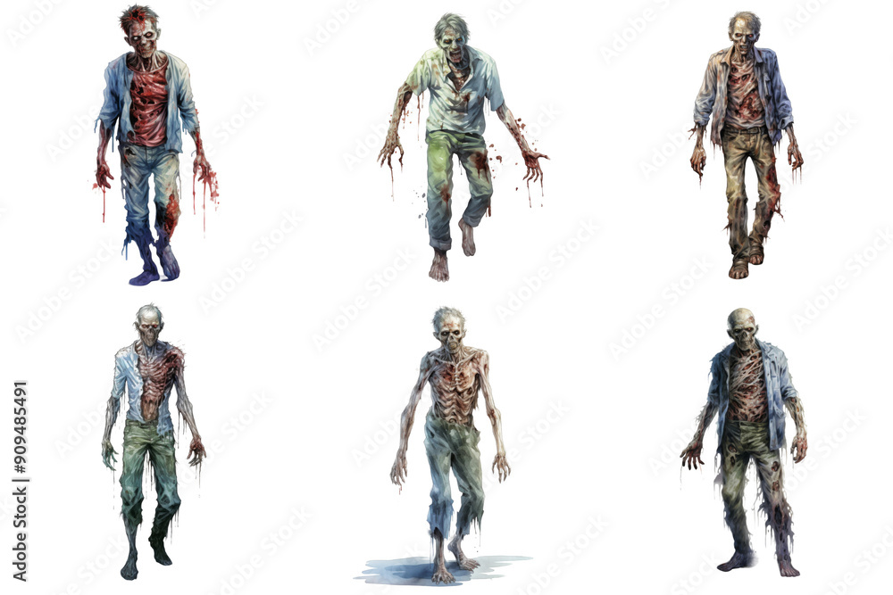 Six Undead Figures with Decaying Bodies and Bloodstains Six Undead Figures with Decaying Bodies and Bloodstains