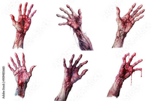 Six Anatomically Detailed Bloody Hands Reaching Outward photo