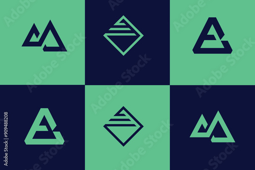 set of triangle logo vector abstract,A triangle logo abstract, Triangle monogram symbol line art logo collection