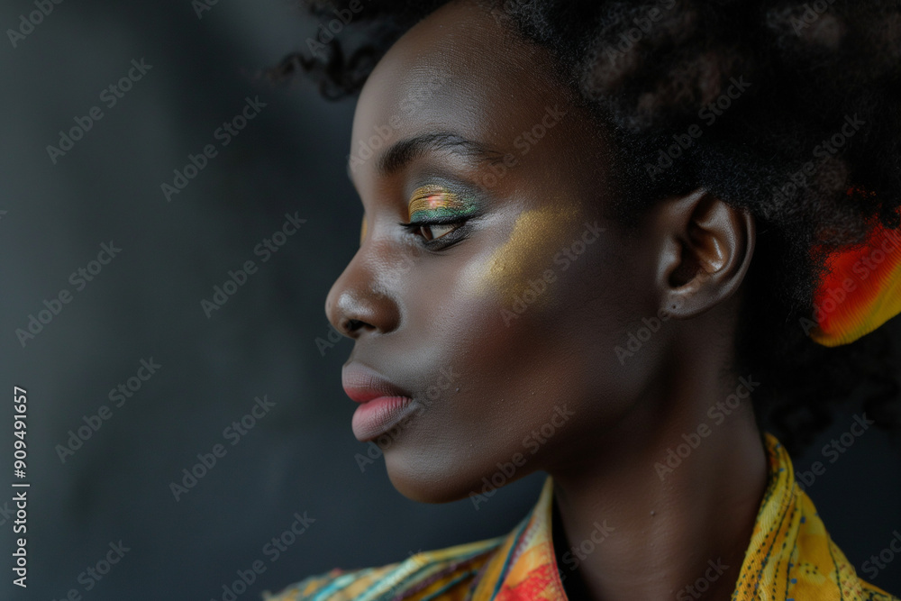 portrait of beautiful African woman with creative gold make up portrait of beautiful African woman with creative gold make up
