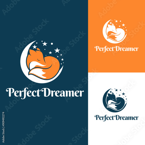 sleep fox fun character mascot with moon and star, for sleeping dreamer logo designs