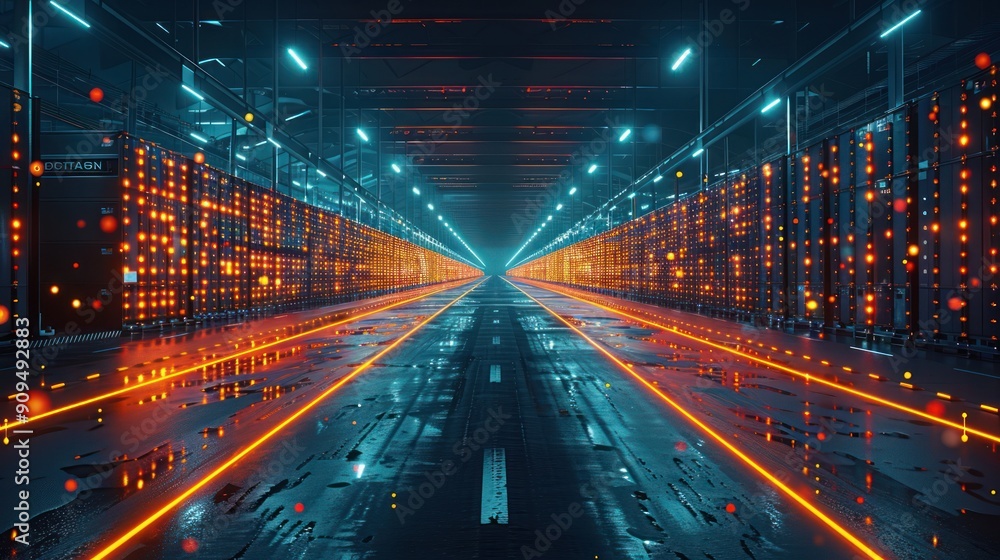 Futuristic Server Room with Neon Lights Futuristic Server Room with Neon Lights