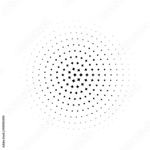 radial halftone of black star design for pattern and background