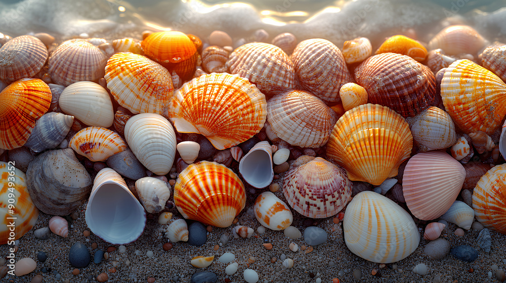 background of shells on the beach background of shells on the beach