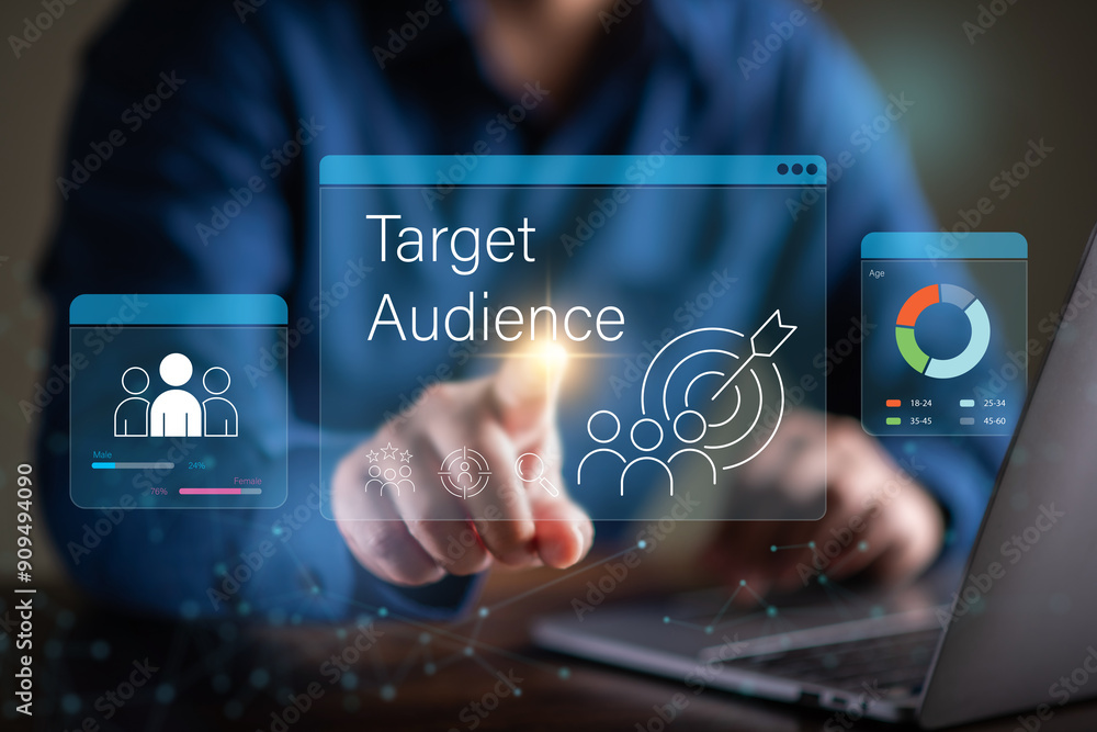 custom made wallpaper toronto digitalTarget Audience concept , target marketing , man using laptop to analyze data to find a target people group.