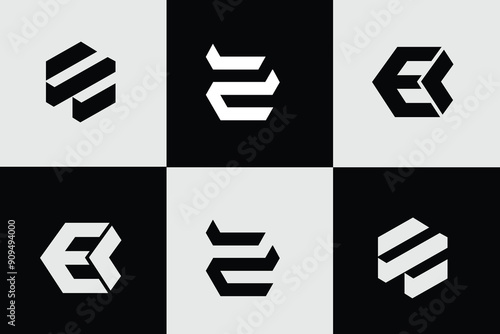 mega collection letters E ES logo design inspiration. minimalist abstract letter logo, 