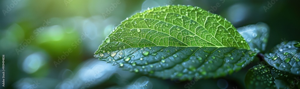 Close-Up of Dew Drops on a Green Leaf Close-Up of Dew Drops on a Green Leaf