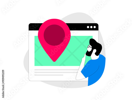 Browser geolocation and geocoding. Using customer location data for targeted advertising and local search. Geofencing, GPS location from web browser with geolocation API. Isolated vector illustration photo