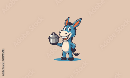 donkey character is holding a pot while smiling vector flat design