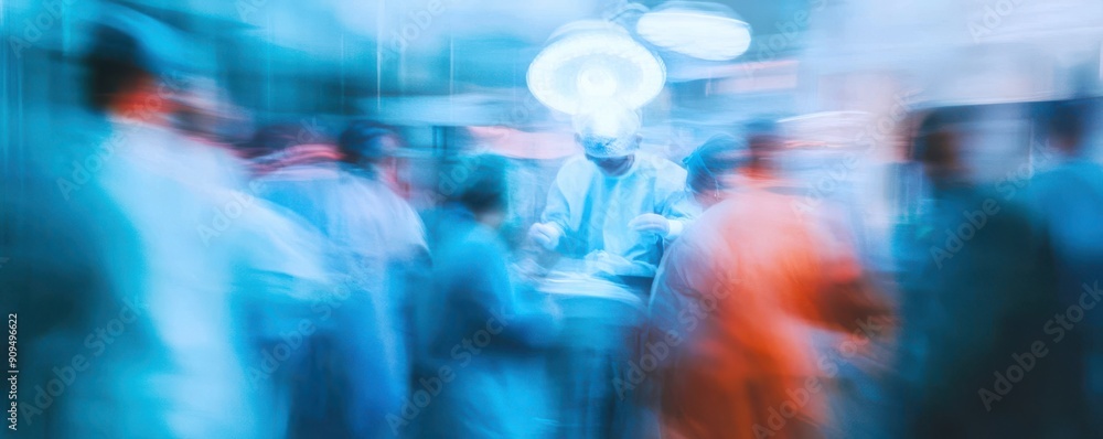 Blurred view of a surgical team performing an operation, conveying the precision and seriousness of the medical procedure Blurred view of a surgical team performing an operation, conveying the precision and seriousness of the medical procedure