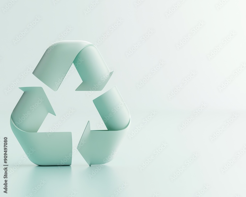 Clean 3D icon of a recycling symbol, in pastel green, on a white background with space for text Clean 3D icon of a recycling symbol, in pastel green, on a white background with space for text