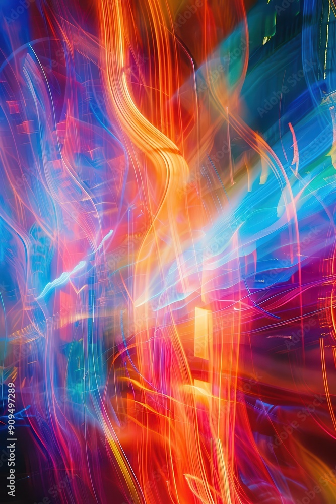 Vibrant Abstract Light Trails in a Dynamic Colorful Urban Night Scene Vibrant Abstract Light Trails in a Dynamic Colorful Urban Night Scene