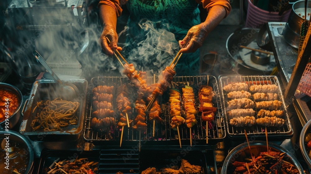 Traditional Asian street food, vibrant markets, culinary journey Traditional Asian street food, vibrant markets, culinary journey