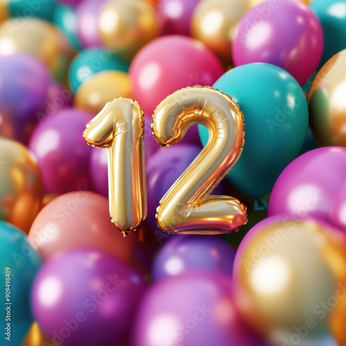 Colorful balloons surrounding the number 