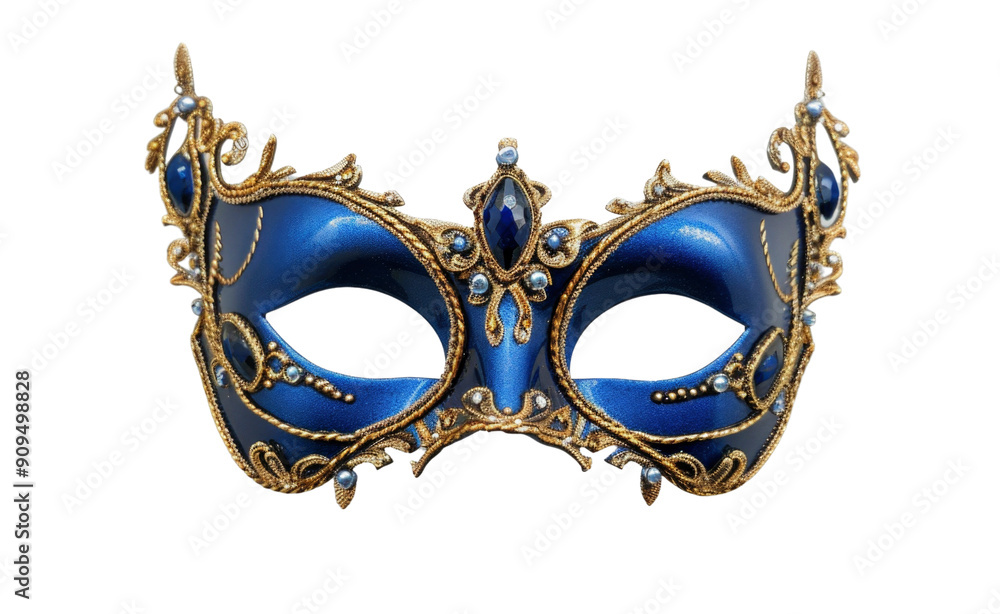 A close up of a traditional Venetian carnival mask with intricate gold decorations and blue accents. It is a symbol of mystery, elegance, and celebration. A close up of a traditional Venetian carnival mask with intricate gold decorations and blue accents. It is a symbol of mystery, elegance, and celebration.