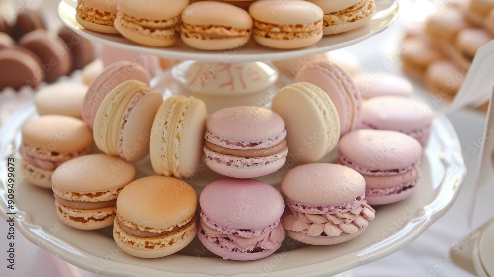 Obraz premium Elegant French macarons, pastel colors, delicate arrangement