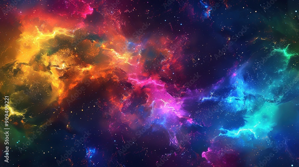 A Cosmic Nebula with Vivid Colors and Scattered Stars A Cosmic Nebula with Vivid Colors and Scattered Stars