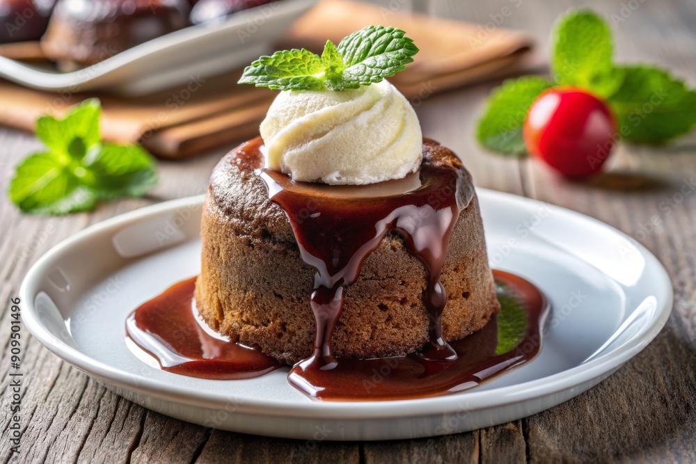 Rich, gooey chocolate lava cake oozes decadent sauce alongside creamy scoop of vanilla ice cream, perfectly placed on a simple white ceramic dish. Rich, gooey chocolate lava cake oozes decadent sauce alongside creamy scoop of vanilla ice cream, perfectly placed on a simple white ceramic dish.