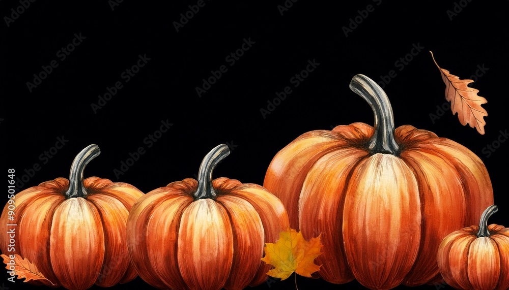 水彩画のハロウィンのカボチャとコピースペース(Watercolor Halloween pumpkins and copy space.) 水彩画のハロウィンのカボチャとコピースペース(Watercolor Halloween pumpkins and copy space.)