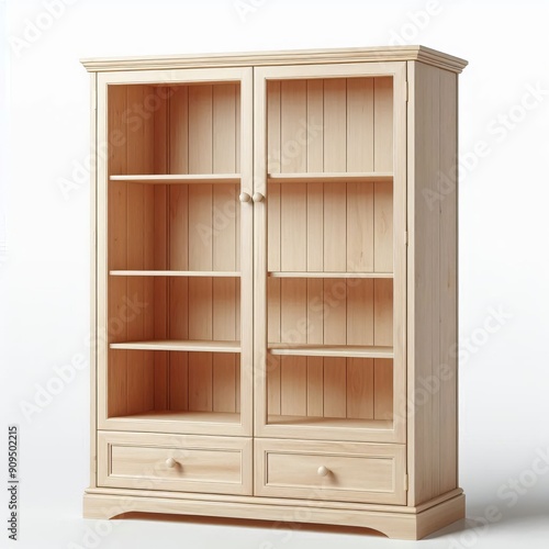 Wooden shelves isolated on a white background with empty space for storage or display