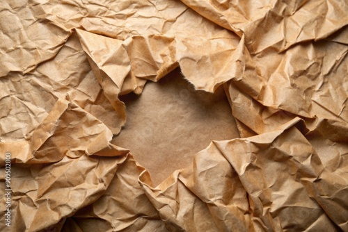 Wallpaper Mural Crumpled brown craft paper with a cut out shape, edges torn and rough, scattered on a smooth surface, waiting for creative expression and artistry. Torontodigital.ca