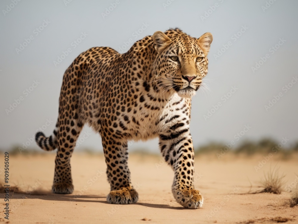 Obraz premium Leopard walking against white background