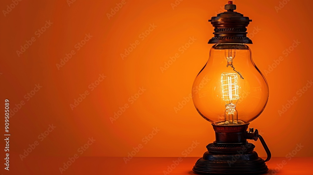Antique electric lamp isolated on orange background Antique electric lamp isolated on orange background