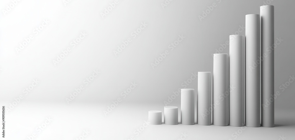 Obraz premium Simple 3D bar graph with monochrome tones, isolated on a white background with copy space