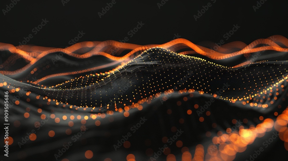 Abstract Orange and Black Wavy Landscape with Glowing Dots Abstract Orange and Black Wavy Landscape with Glowing Dots