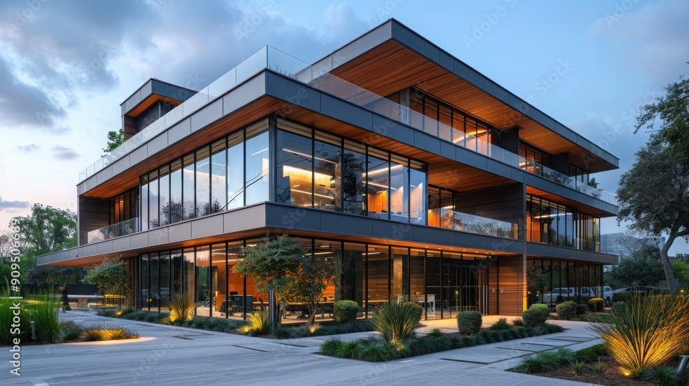 Contemporary Corporate Architecture of Modern Office Building in Front of Luxurious Commercial Complex Contemporary Corporate Architecture of Modern Office Building in Front of Luxurious Commercial Complex