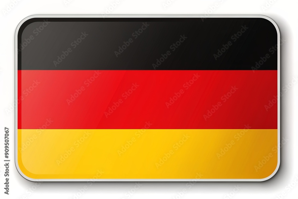 Vibrant colorful German flag sticker with black red and gold stripes in a modern design isolated on white background with subtle shadow effect. Vibrant colorful German flag sticker with black red and gold stripes in a modern design isolated on white background with subtle shadow effect.