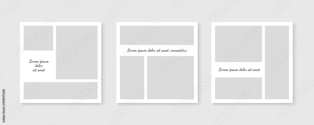 Moodboard template. Photo frame collage layout. Album grid background. Square mood board mockup. Vector illustration Moodboard template. Photo frame collage layout. Album grid background. Square mood board mockup. Vector illustration