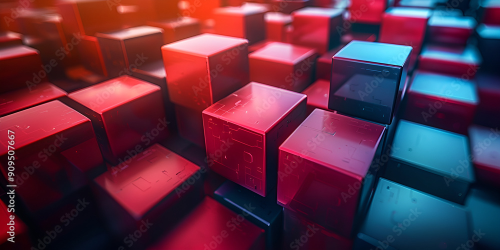 Obraz premium A Cluster of Red and Blue Cubes