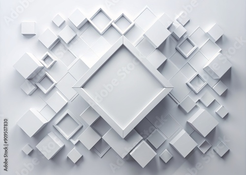 Clean modern minimalist white geometric square background with 3D abstract design elements  evoking innovation  technology  and sleek contemporary style.