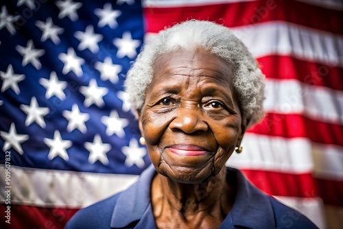 Senior Woman with American Flag. photo